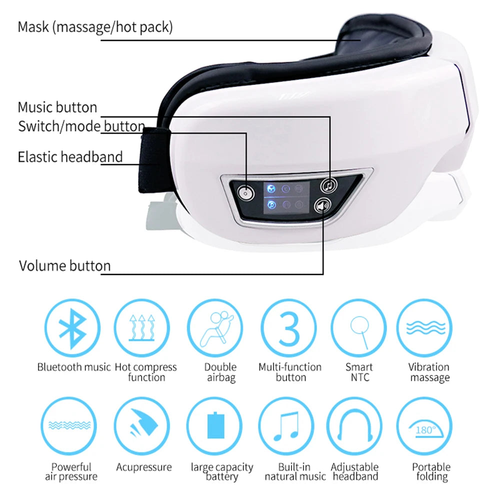 6D Smart Eye Massager Vibration Hot Airbag Compress Eye Care Instrument Bluetooth Music Eye Massage Glasses Eye Relax Fatigue