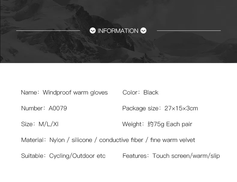 Cycling Gloves Black Women Autumn Winter Warm Touchscreen Nonslip Gloves Motorcycle Gloves Men Outdoor Sports Running