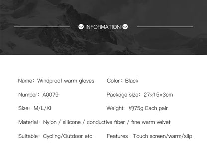 Cycling Gloves Black Women Autumn Winter Warm Touchscreen Nonslip Gloves Motorcycle Gloves Men Outdoor Sports Running