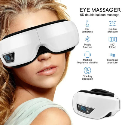 Eye Massager 6D Smart Airbag Vibration Bluetooth Eye Care Instrument Hot Compress Bluetooth Eye Massage Glasses Fatigue Pouch